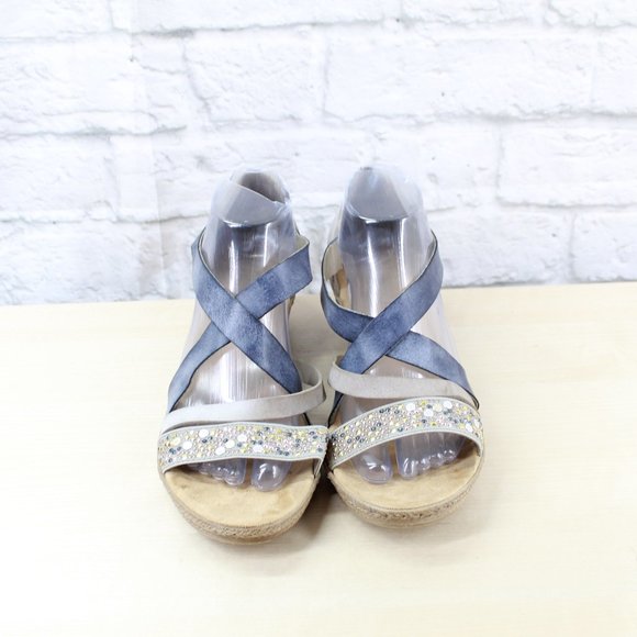 RIEKER Blue Brown Strappy Wedge Heeled Sandals Siz - Picture 5 of 9